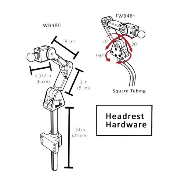 Stealth Products TWB480-1 Headrest Hardware 1" Ball, Round Stem Power Wheelchair - Picture 3 of 5